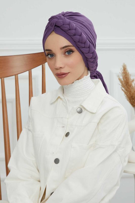 Side Braided Combed Cotton Bonnet,B-3 Purple 2 - 5