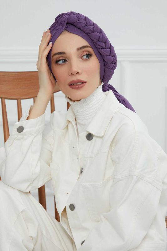 Side Braided Combed Cotton Bonnet,B-3 Purple 2 - 6