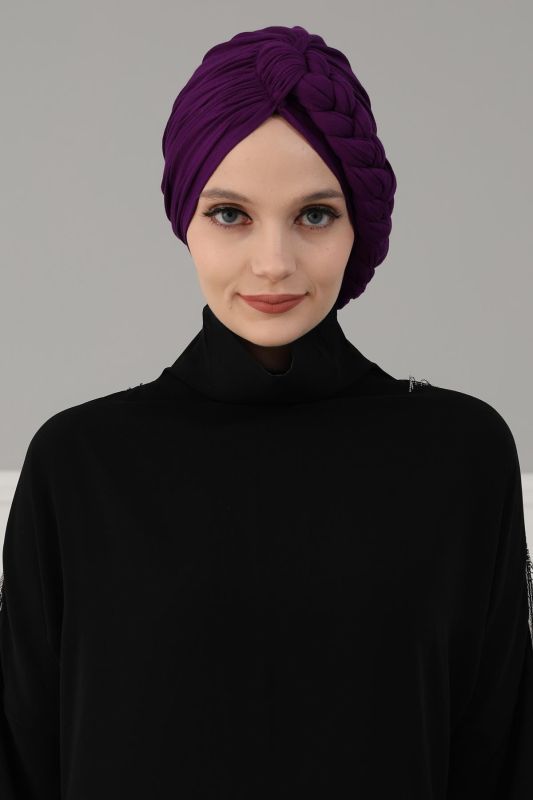 Yandan Örgülü Penye Bone,B-3 Mor - 1