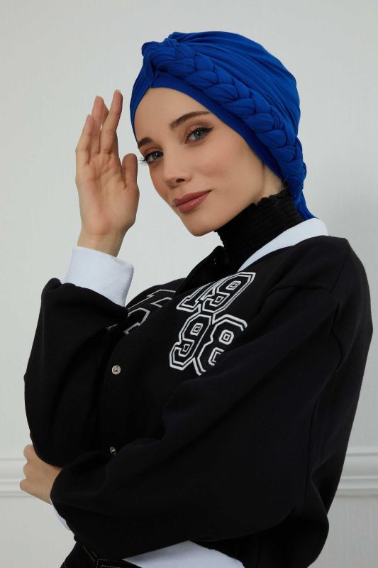 قلنسوة قطنية ممشطة ومضفرة من الجانب، B-3 Saks Blue - 4