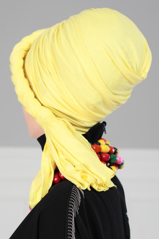 Side Braided Combed Cotton Bonnet, B-3 Yellow - 4