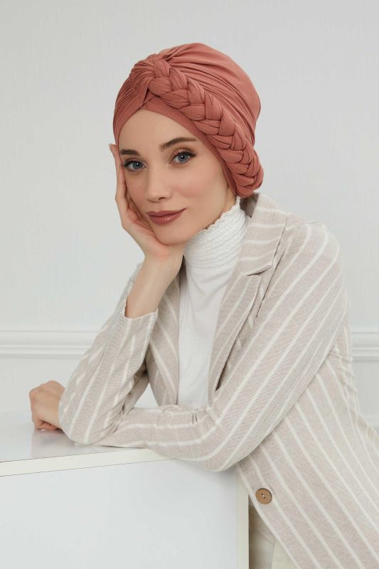 Yandan Örgülü Penye Bone,B-3 Somon - 1