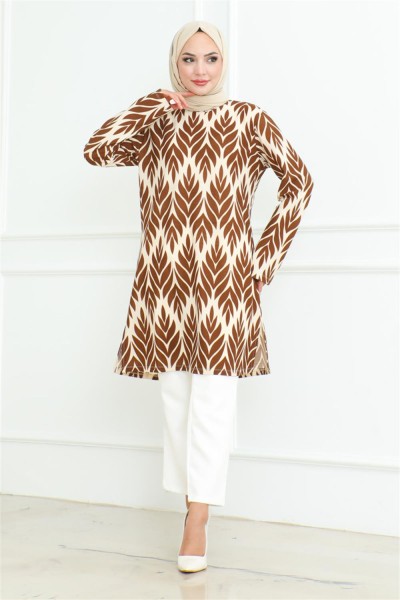 MYS - Yandan Yırtmaçlı Krep Tunik VİZON