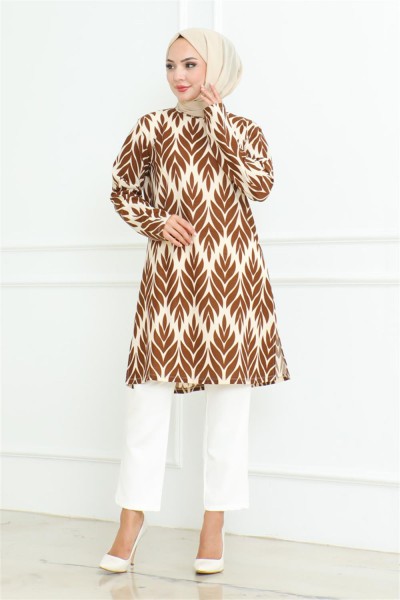 Yandan Yırtmaçlı Krep Tunik VİZON - Thumbnail