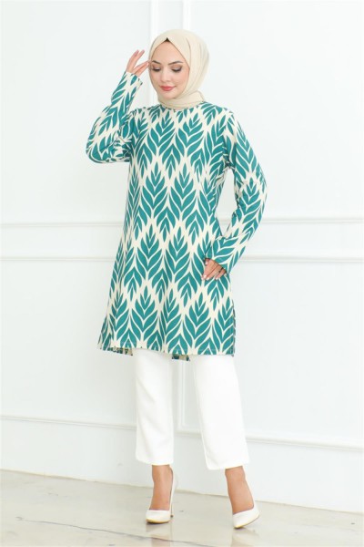 MYS - Yandan Yırtmaçlı Krep Tunik ZÜMRÜT YEŞİLİ