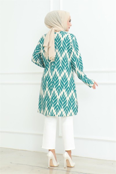 Yandan Yırtmaçlı Krep Tunik ZÜMRÜT YEŞİLİ - Thumbnail