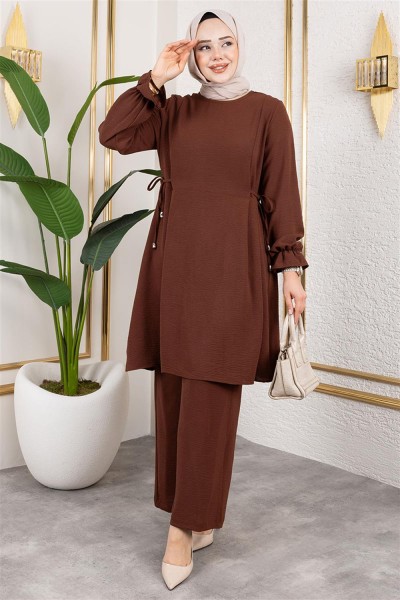 MP - Yanları Bağcıklı Aerobin Takım KAHVERENGİ