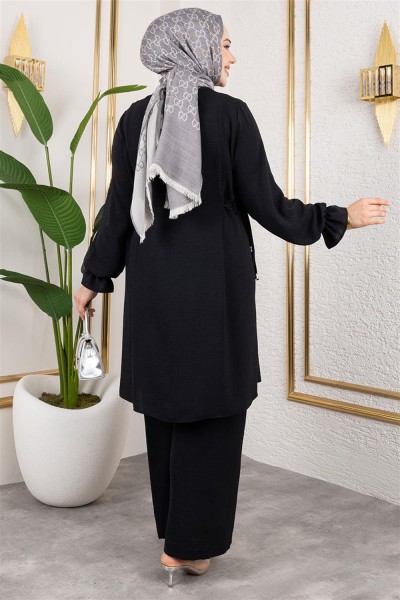 Yanları Bağcıklı Aerobin Takım SİYAH - Thumbnail