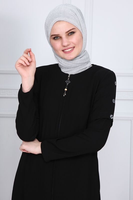 عباية بتفاصيل خرز على الجوانب MDC2151 أسود - 1
