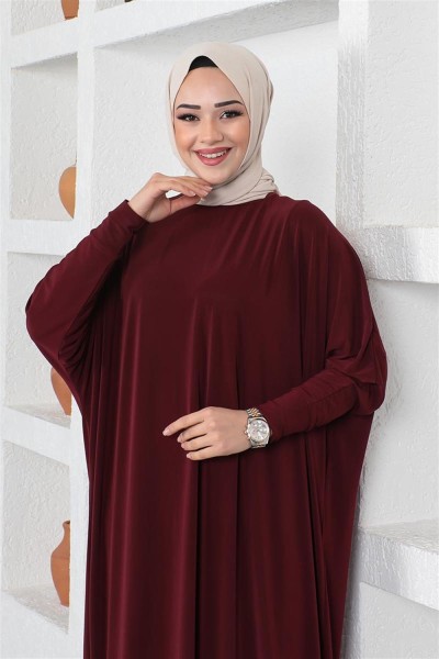 Yarasa Kol Salaş Elbise BORDO - Thumbnail
