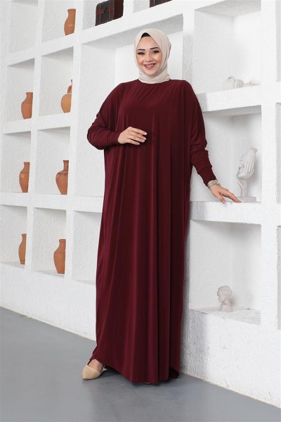 Yarasa Kol Salaş Elbise BORDO - Thumbnail