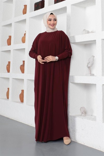 Yarasa Kol Salaş Elbise BORDO - Thumbnail