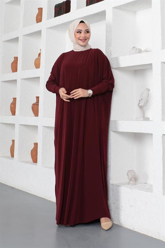 Yarasa Kol Salaş Elbise BORDO - 4