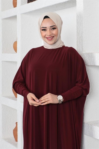 Yarasa Kol Salaş Elbise BORDO - Thumbnail