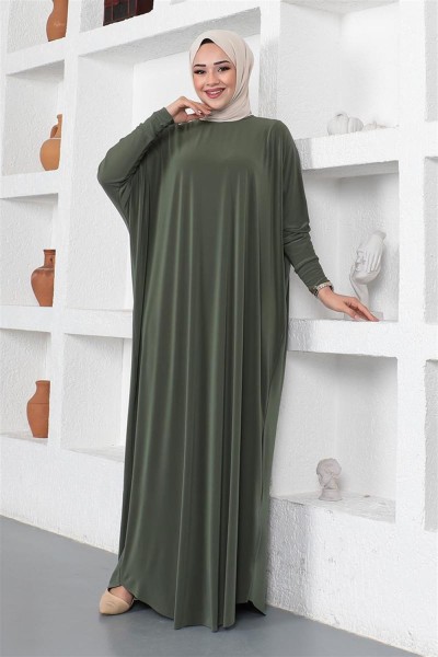 MG - Yarasa Kol Salaş Elbise HAKİ