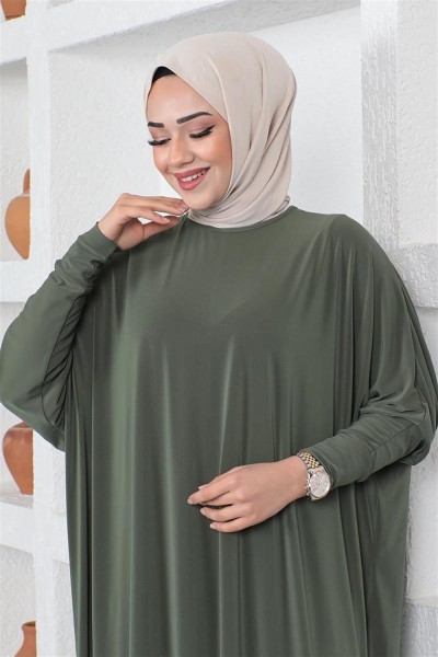 Yarasa Kol Salaş Elbise HAKİ - Thumbnail