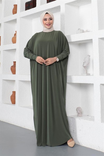 Yarasa Kol Salaş Elbise HAKİ - Thumbnail