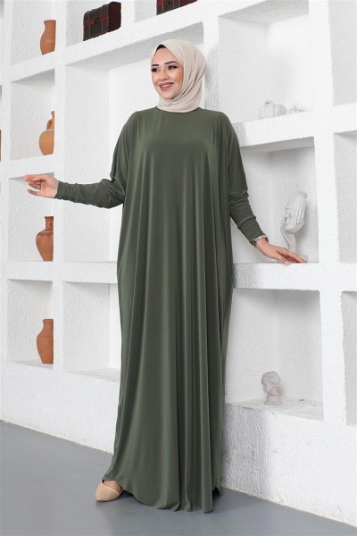 Yarasa Kol Salaş Elbise HAKİ - Thumbnail