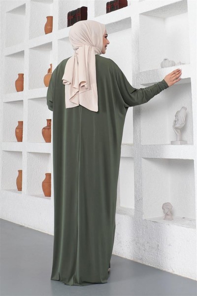 Yarasa Kol Salaş Elbise HAKİ - Thumbnail