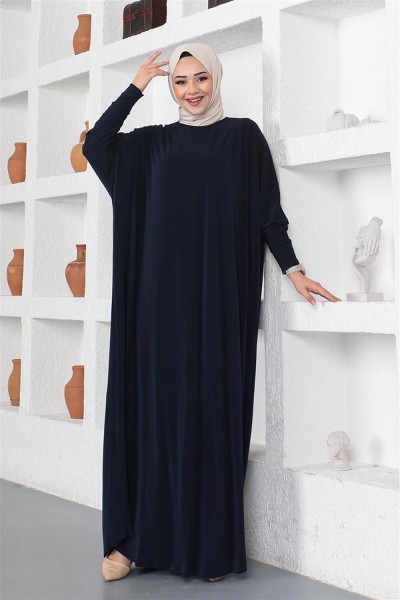 MG - Yarasa Kol Salaş Elbise LACİVERT