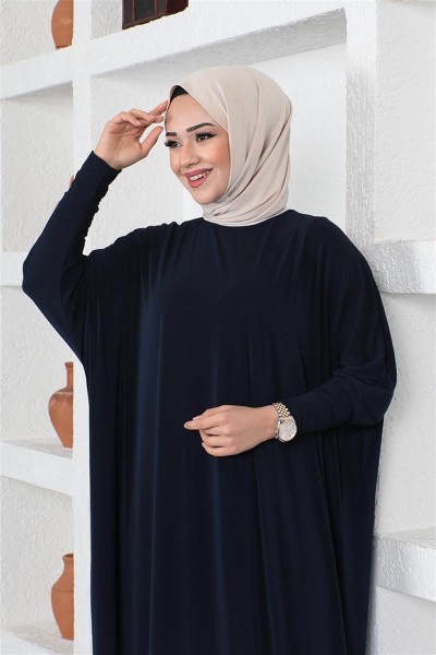 Yarasa Kol Salaş Elbise LACİVERT - Thumbnail