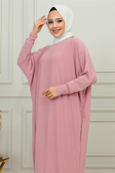 Yarasa Kol Salaş Elbise PUDRA - Thumbnail