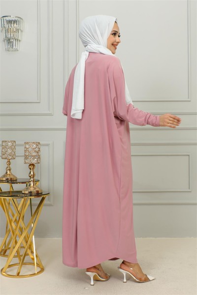 Yarasa Kol Salaş Elbise PUDRA - Thumbnail