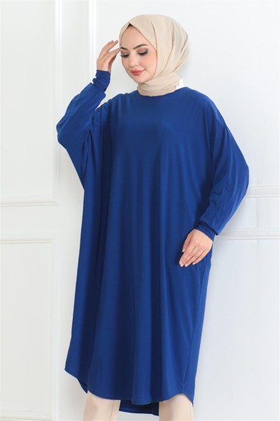 Yarasa Kol Salaş Tunik Saks Mavisi - Thumbnail