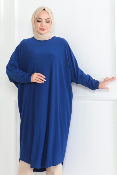 Yarasa Kol Salaş Tunik Saks Mavisi - Thumbnail