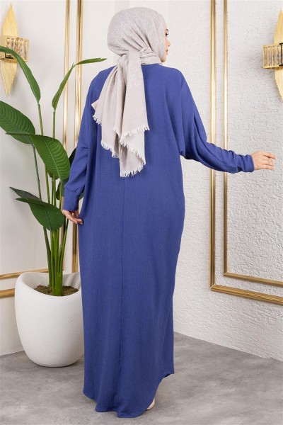 Yarasa Kollu Bürümcük Elbise İNDİGO - Thumbnail