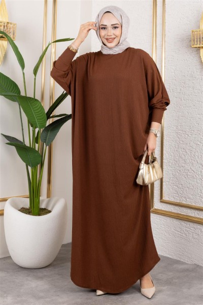 SGS - Yarasa Kollu Bürümcük Elbise KAHVERENGİ