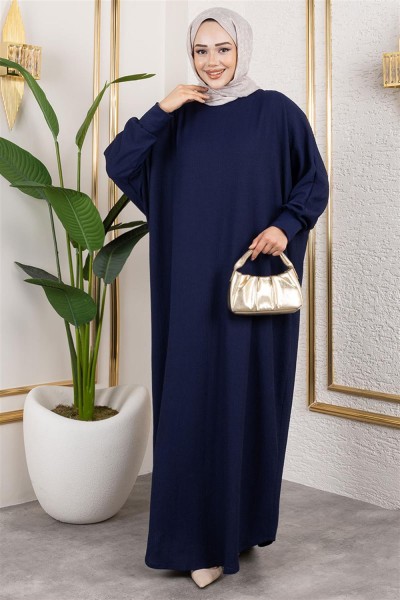 SGS - Yarasa Kollu Bürümcük Elbise LACİVERT