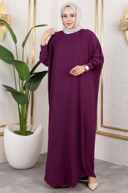 Yarasa Kollu Bürümcük Elbise MÜRDÜM - 1