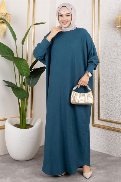 SGS - Yarasa Kollu Bürümcük Elbise PETROL
