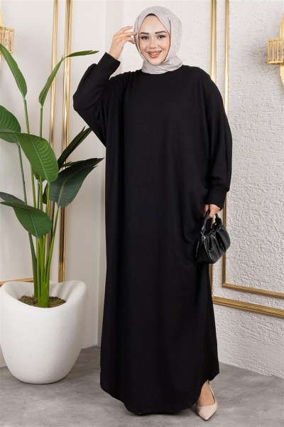SGS - Yarasa Kollu Bürümcük Elbise SİYAH