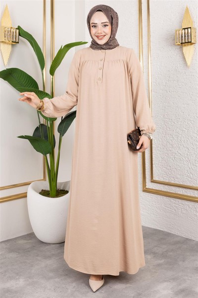 mp - Yarım Düğmeli Aerobin Elbise BEJ