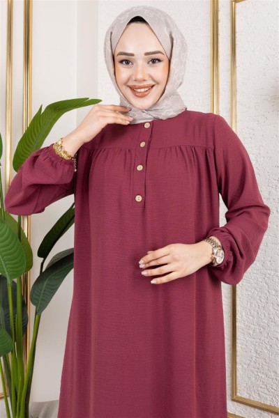 mp - Yarım Düğmeli Aerobin Elbise BORDO