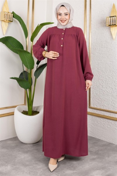 Yarım Düğmeli Aerobin Elbise BORDO - Thumbnail