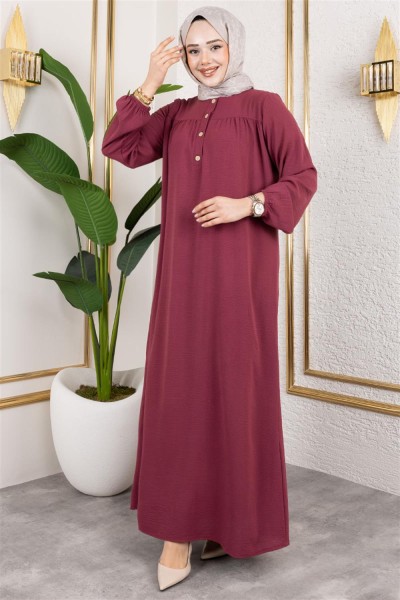Yarım Düğmeli Aerobin Elbise BORDO - Thumbnail