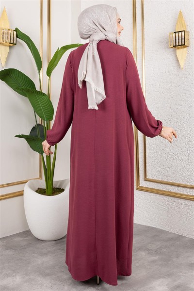 Yarım Düğmeli Aerobin Elbise BORDO - Thumbnail