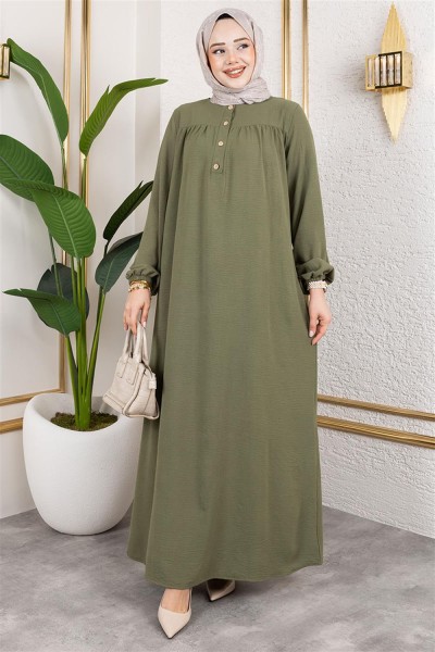 Yarım Düğmeli Aerobin Elbise HAKİ - Thumbnail