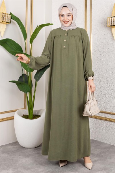 Yarım Düğmeli Aerobin Elbise HAKİ - Thumbnail