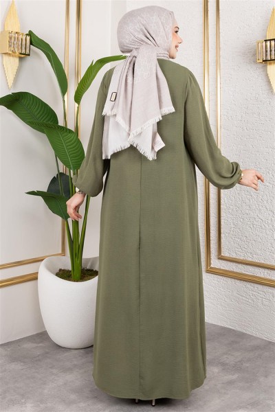 Yarım Düğmeli Aerobin Elbise HAKİ - Thumbnail