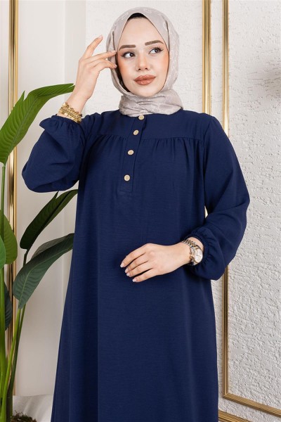 Yarım Düğmeli Aerobin Elbise LACİVERT - Thumbnail