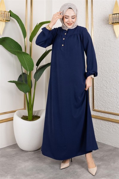 Yarım Düğmeli Aerobin Elbise LACİVERT - Thumbnail