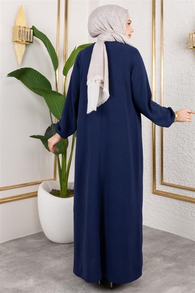Yarım Düğmeli Aerobin Elbise LACİVERT - Thumbnail