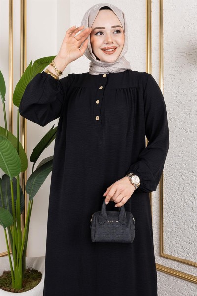 mp - Yarım Düğmeli Aerobin Elbise SİYAH