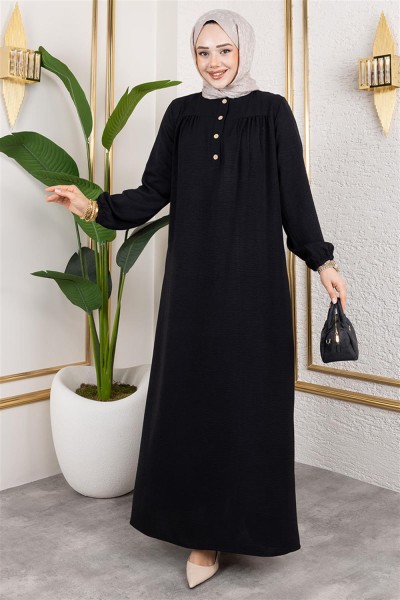 Yarım Düğmeli Aerobin Elbise SİYAH - Thumbnail