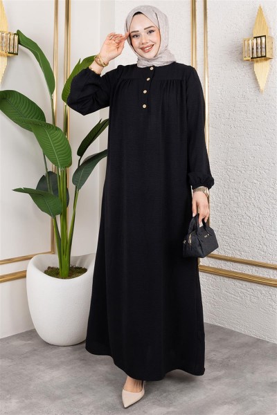 Yarım Düğmeli Aerobin Elbise SİYAH - Thumbnail