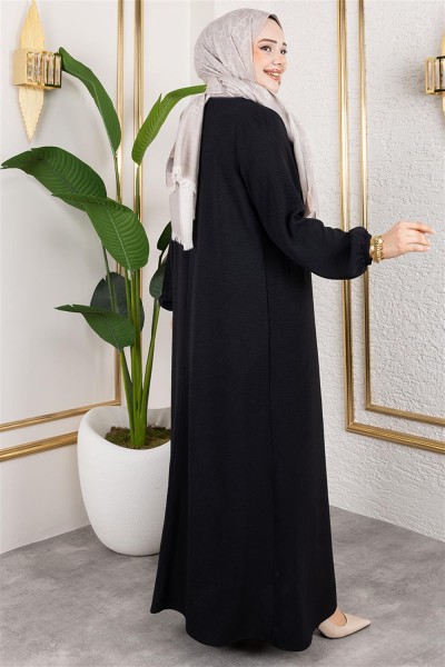 Yarım Düğmeli Aerobin Elbise SİYAH - Thumbnail